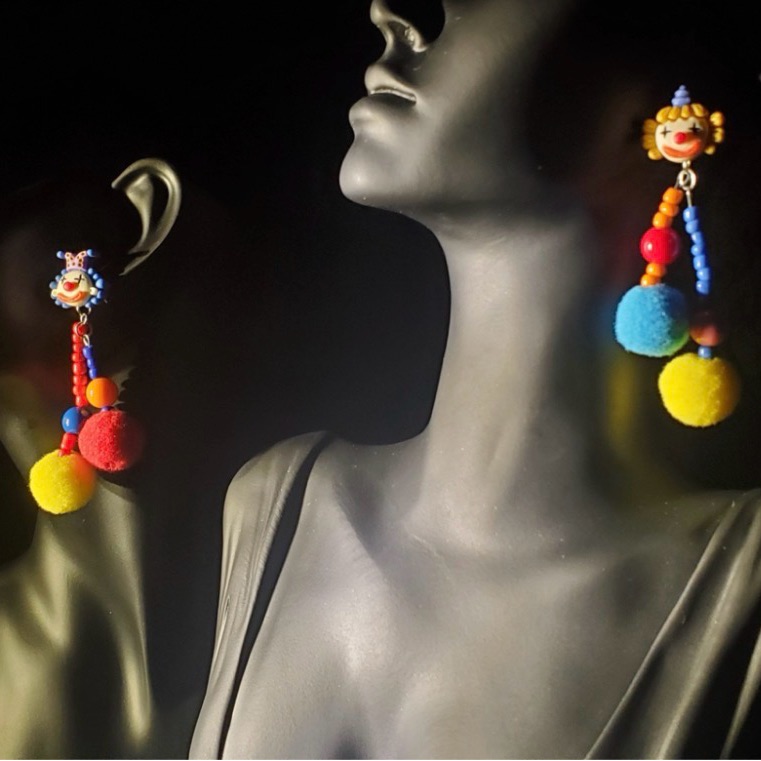 Colorful Pom Pom Clown Earrings